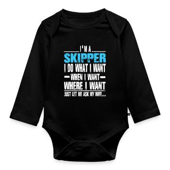 skipper - Organic Longsleeve Baby Bodysuit - black - Front