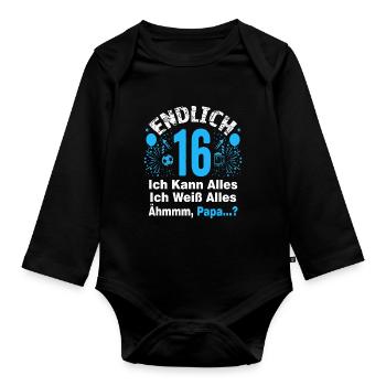 16 Geburtstag Junge Geschenk lustig 16. Ehrentag - Baby Bio-Langarm-Body - Schwarz - Vorne