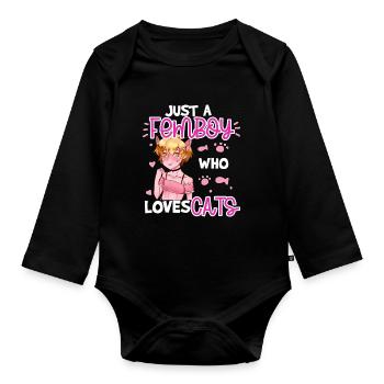 Just A Femboy Who Loves Cats Anime Boy Cat Lover - Baby Bio-Langarm-Body - Schwarz - Vorne