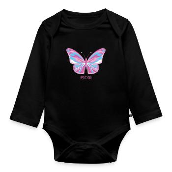 Femboy Butterfly Japanese Gay Pride LGBT Aesthetic - Baby Bio-Langarm-Body - Schwarz - Vorne