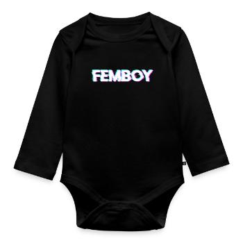 Femboy LGBTQ Gay Pride Anaglyph Vaporwave - Organic Longsleeve Baby Bodysuit - black - Front