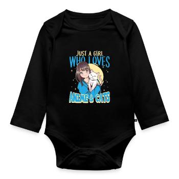 Just A Girl Who Loves Anime & Cats Anime Cat Lover - Body Bébé bio manches longues - noir - Devant