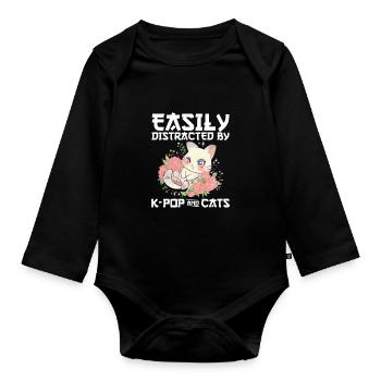 K-Pop Katzen Sprüche | Koreanischer Pop Geschenke - Baby Bio-Langarm-Body - Schwarz - Vorne