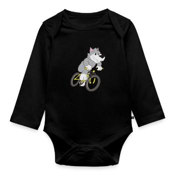 Mountain Bike Wolf - Organic Longsleeve Baby Bodysuit - black - Front