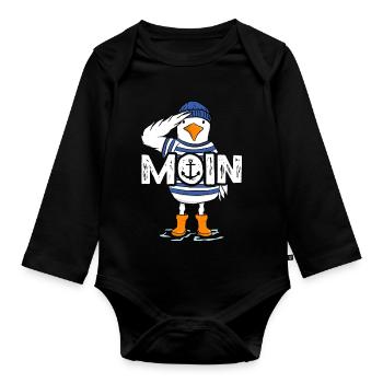 Moin Möwe Seemann Friese Northern Germany Saying - Organic Longsleeve Baby Bodysuit - black - Front