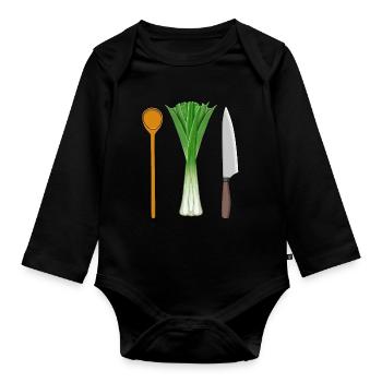 Leeks Vegetarian Cooking Wooden Spoon Job Professions - Organic Longsleeve Baby Bodysuit - black - Front