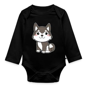 Siberian Husky - Organic Longsleeve Baby Bodysuit - black - Front