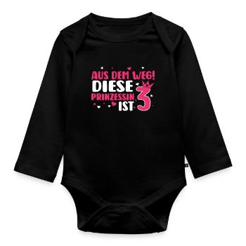 3. Geburtstag 3 Jahre Prinzessin Geschenk - Baby Bio-Langarm-Body - Schwarz - Vorne