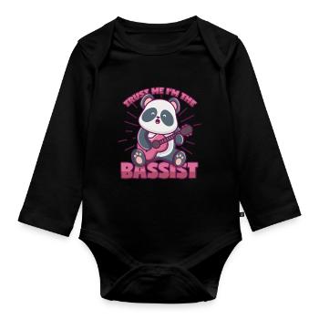 Panda bass saying for bass players and bass players - Organic Longsleeve Baby Bodysuit - black - Front