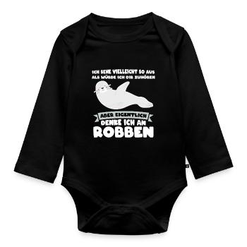 Robbe Seelöwe Seerobben Geschenk - Baby Bio-Langarm-Body - Schwarz - Vorne