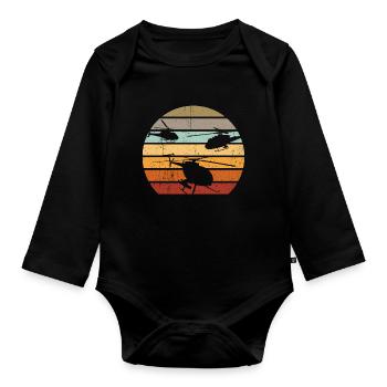 Retro Hubschrauber Vintage Helicopter Pilot Gesche - Baby Bio-Langarm-Body - Schwarz - Vorne