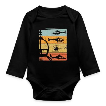 Retro Hubschrauber Vintage Helicopter Pilot Gesche - Baby Bio-Langarm-Body - Schwarz - Vorne