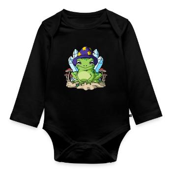 Cottagecore Aesthetic Frog Wizard Hat Mushroom - Organic Longsleeve Baby Bodysuit - black - Front
