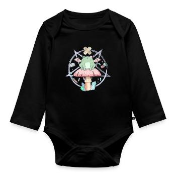 Cottagecore Esthétique Pastel Goth Frog Pentagram - Body Bébé bio manches longues - noir - Devant