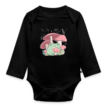 Cottagecore Aesthetic champignon grenouille - Body Bébé bio manches longues - noir - Devant
