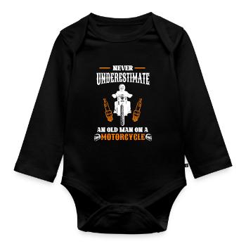 Unterschätzen Sie niemals einen alten Mann auf einem Motorrad - Baby Bio-Langarm-Body - Schwarz - Vorne