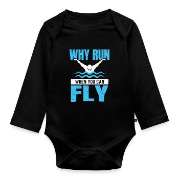 Schwimmtrainer Warum laufen, wenn Sie fliegen können - Baby Bio-Langarm-Body - Schwarz - Vorne