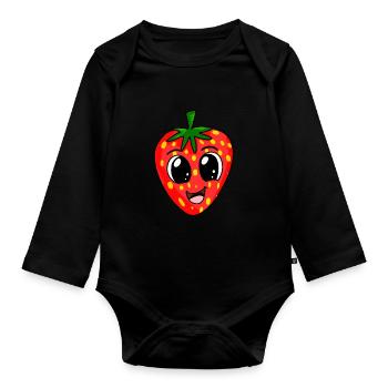Erdbeere - Baby Bio-Langarm-Body - Schwarz - Vorne