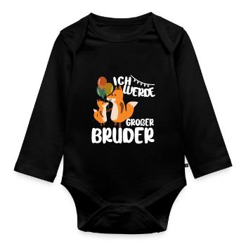 Bruder Ich Werde Großer Bruder Fuchs Geschwister - Baby Bio-Langarm-Body - Schwarz - Vorne
