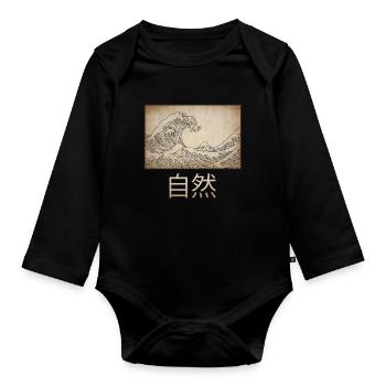 Dark Academia Aesthetic Great Wave Off Kanagawa - Body Bébé bio manches longues - noir - Devant