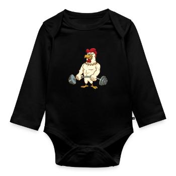 Deadlift Gym Cadeau Gym Musculation - Body Bébé bio manches longues - noir - Devant