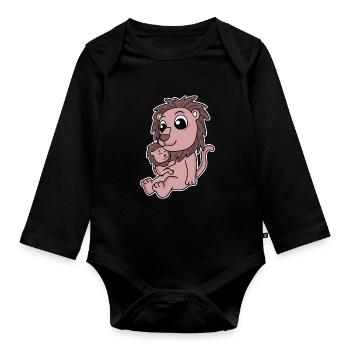 Lion famille - Lion avec bébé - Lion - Body Bébé bio manches longues - noir - Devant