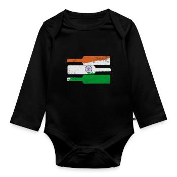 Jeu de cricket Indian Cricket Drapeau indien - Body Bébé bio manches longues - noir - Devant