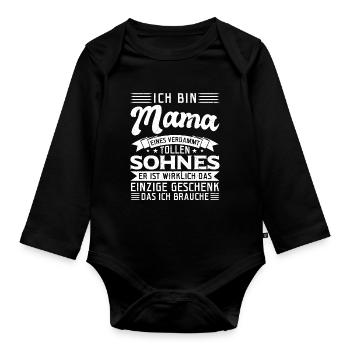 Mama Sohn Mama Geschenk - Baby Bio-Langarm-Body - Schwarz - Vorne