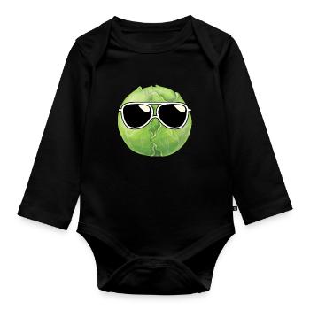 Brussels sprouts with sunglasses - Organic Longsleeve Baby Bodysuit - black - Front