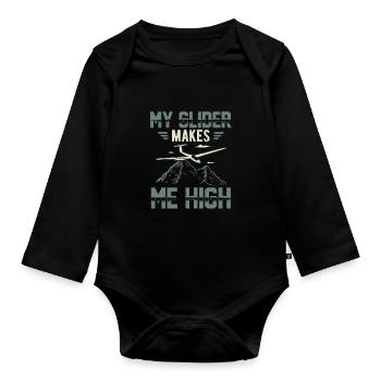 My glider gives me high pilot gift - Organic Longsleeve Baby Bodysuit - black - Front