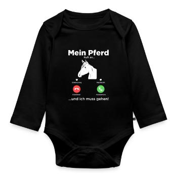 Mein Pferd Ruft An Reiten Pferdebesitzer Stall Huf - Baby Bio-Langarm-Body - Schwarz - Vorne