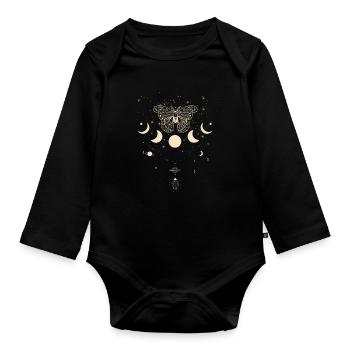 Phase lunaire, papillon, ésotérisme, ciel, étoiles - Body Bébé bio manches longues - noir - Devant