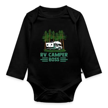 Wohnwagen Wohnmobil Caravan Camper - Baby Bio-Langarm-Body - Schwarz - Vorne