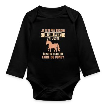 cadeau cheval poney besoin d'aller faire du poney - Body Bébé bio manches longues - noir - Devant
