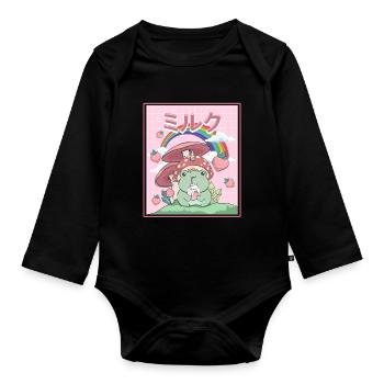 Cottagecore Aesthetic Frog Drinks Lait japonais - Body Bébé bio manches longues - noir - Devant