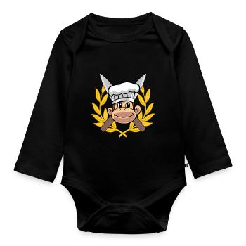 Cook Cook Gourmet Monkey Chef Hobby Chef - Organic Longsleeve Baby Bodysuit - black - Front