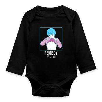 Femboy Japanese Anime Boy Gay Pride Crossdressing - Baby Bio-Langarm-Body - Schwarz - Vorne