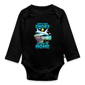 Travel Saying Holiday Airplane Travel Adventure - Organic Longsleeve Baby Bodysuit - black - Front