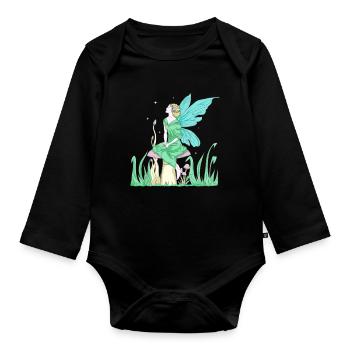 Fairycore Esthétique Elfe Fée sur un champignon - Body Bébé bio manches longues - noir - Devant