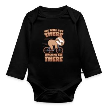 Sloth Bicycle Saying - Organic Longsleeve Baby Bodysuit - black - Front