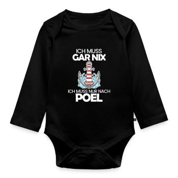 Poel Ostsee Urlaub Anker - Baby Bio-Langarm-Body - Schwarz - Vorne
