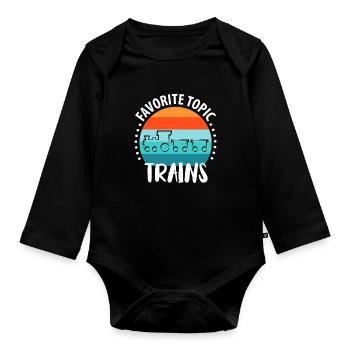 Train Railway Railway Trains Train drivers - Organic Longsleeve Baby Bodysuit - black - Front