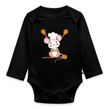 Culinary Art Mouse Cooking Spoon Kitchen Cook Cook Child - Organic Longsleeve Baby Bodysuit - black - Front
