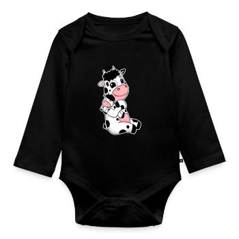 Famille vache - Vache avec bébé - Motif vache - Body Bébé bio manches longues - noir - Devant