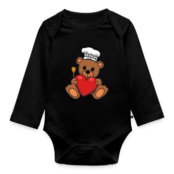 Teddy Chef Cooking Heart Cooking Hobby Chef - Organic Longsleeve Baby Bodysuit - black - Front