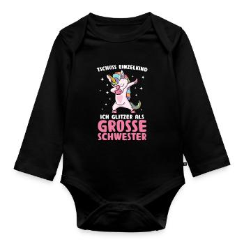 Große Schwester Schwestern Geschwister Geschenk - Baby Bio-Langarm-Body - Schwarz - Vorne