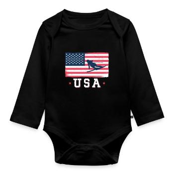 Skiing USA American Flag Ski - Organic Longsleeve Baby Bodysuit - black - Front