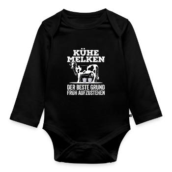 Kühe Melken Der Beste Grund Früh Aufzustehen Landw - Baby Bio-Langarm-Body - Schwarz - Vorne