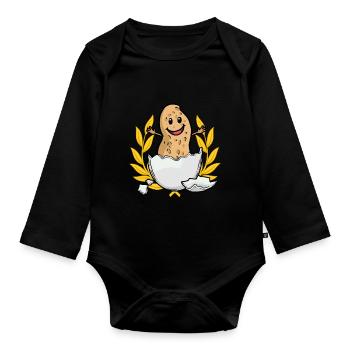 Hurra Erdnuss Baby Geburt Schwangerschaft Eltern - Baby Bio-Langarm-Body - Schwarz - Vorne
