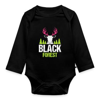 Black Forest Deer Antler Pink - Organic Longsleeve Baby Bodysuit - black - Front